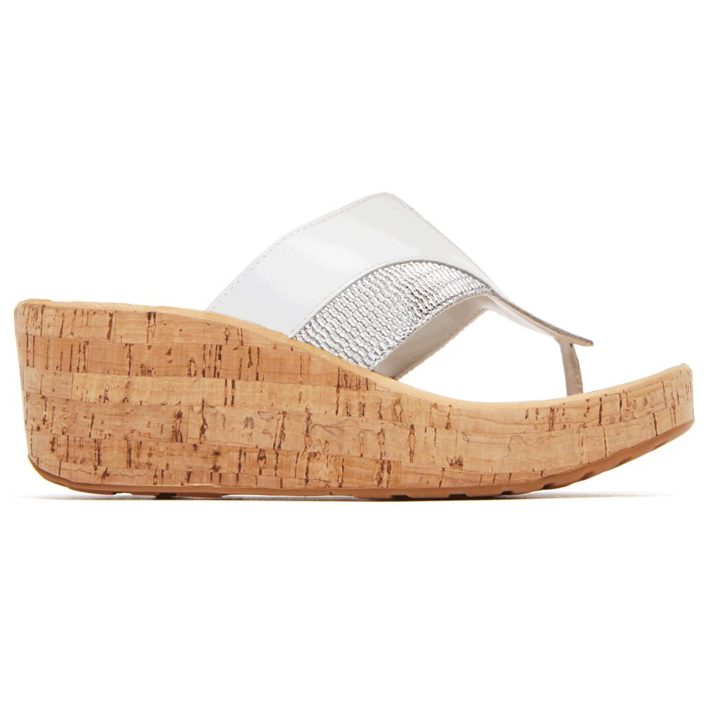 Rockport Weekend Casuals Lanea Gore Thong Wedge - Womens Sandals - White - NZ (TLR-305167)